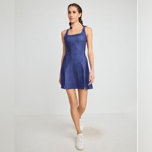 Jockey EVERACTIVE Racerback Dress with Built-In Bra Blue Palm Tropical Flower